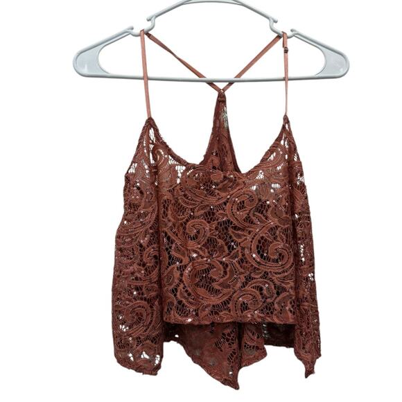 NWOT Intimately Free People Best Idea Lace Sequin Open Tank Cami Extra Small - Picture 2 of 5